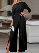 Combinaison Femme Chic Une Épaule avec Design Élégant et Jambes Larges 2