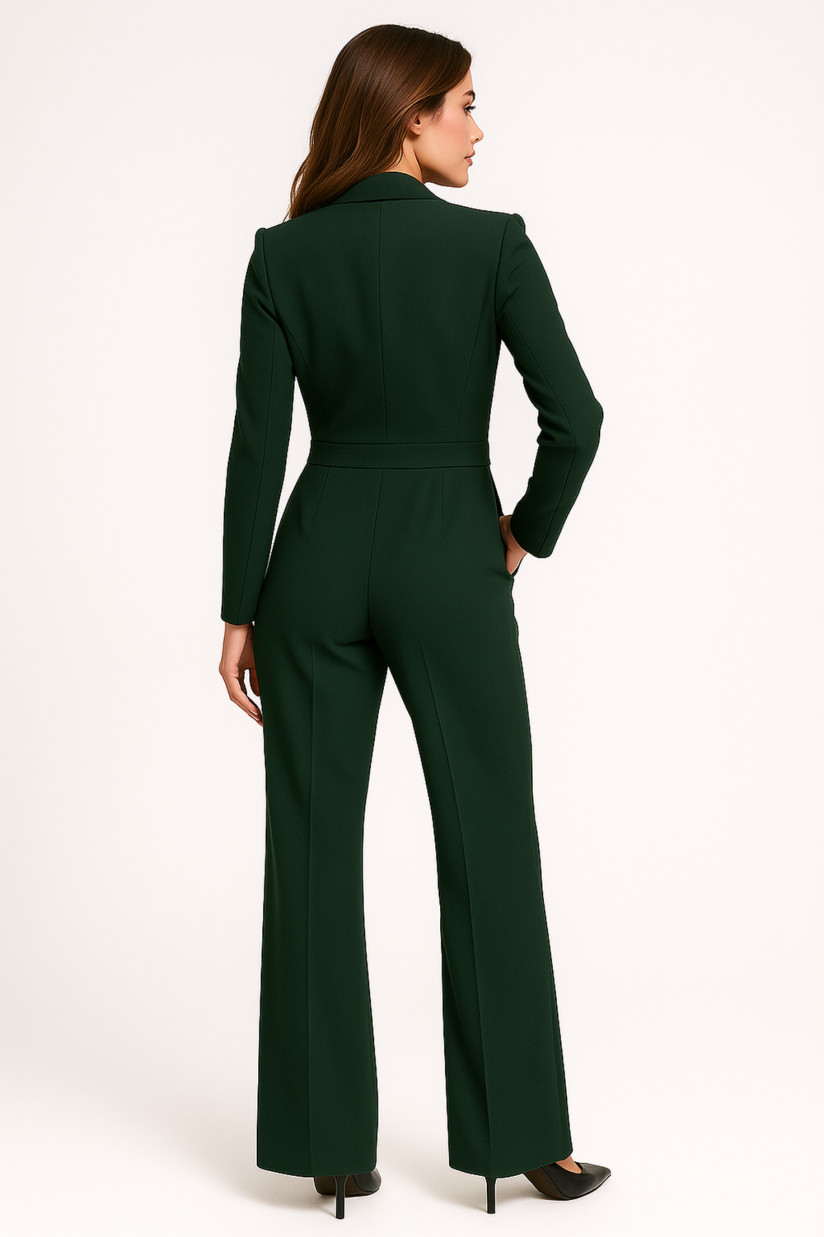 Combinaison Femme Chic à Col en V et Jambes Larges pour un Confort Moderne 5