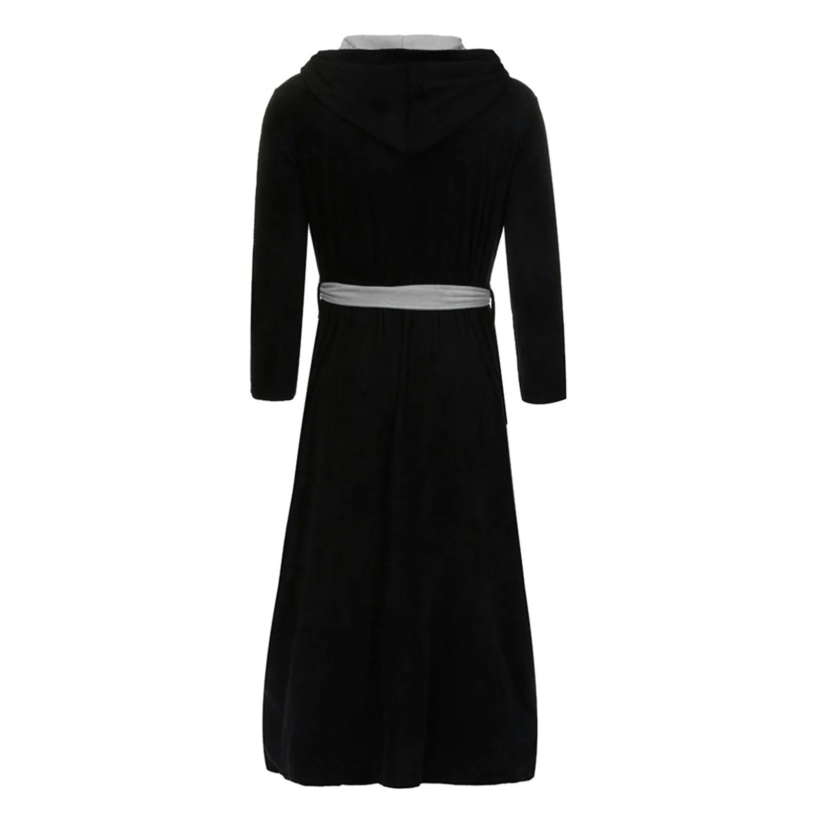 Vue de dos du peignoir Didier pour homme, modèle élégant et confortable en tissu noir avec ceinture et doublure gris clair, présenté sur fond blanc.