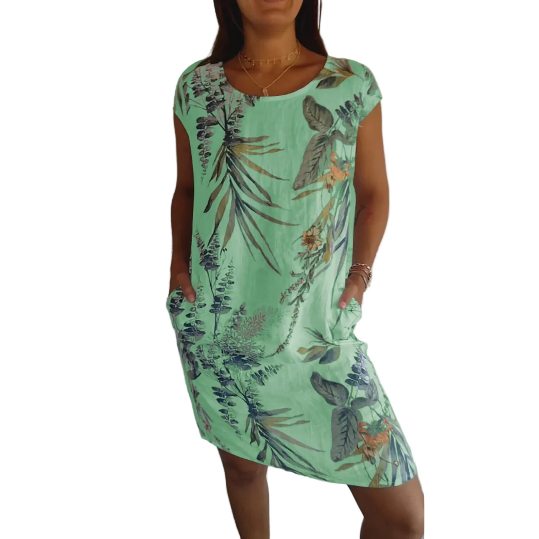 Robe mini en lin Nicolette pour femme, avec un motif floral, élégante, légère et idéale pour l'été.