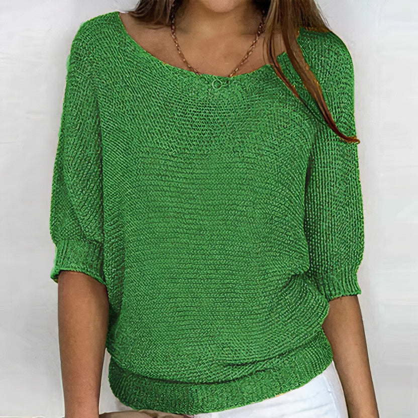 Pull Décontracté à Manches 3/4 pour Femmes avec Décolleté Rond, Confortable et Élégant 0