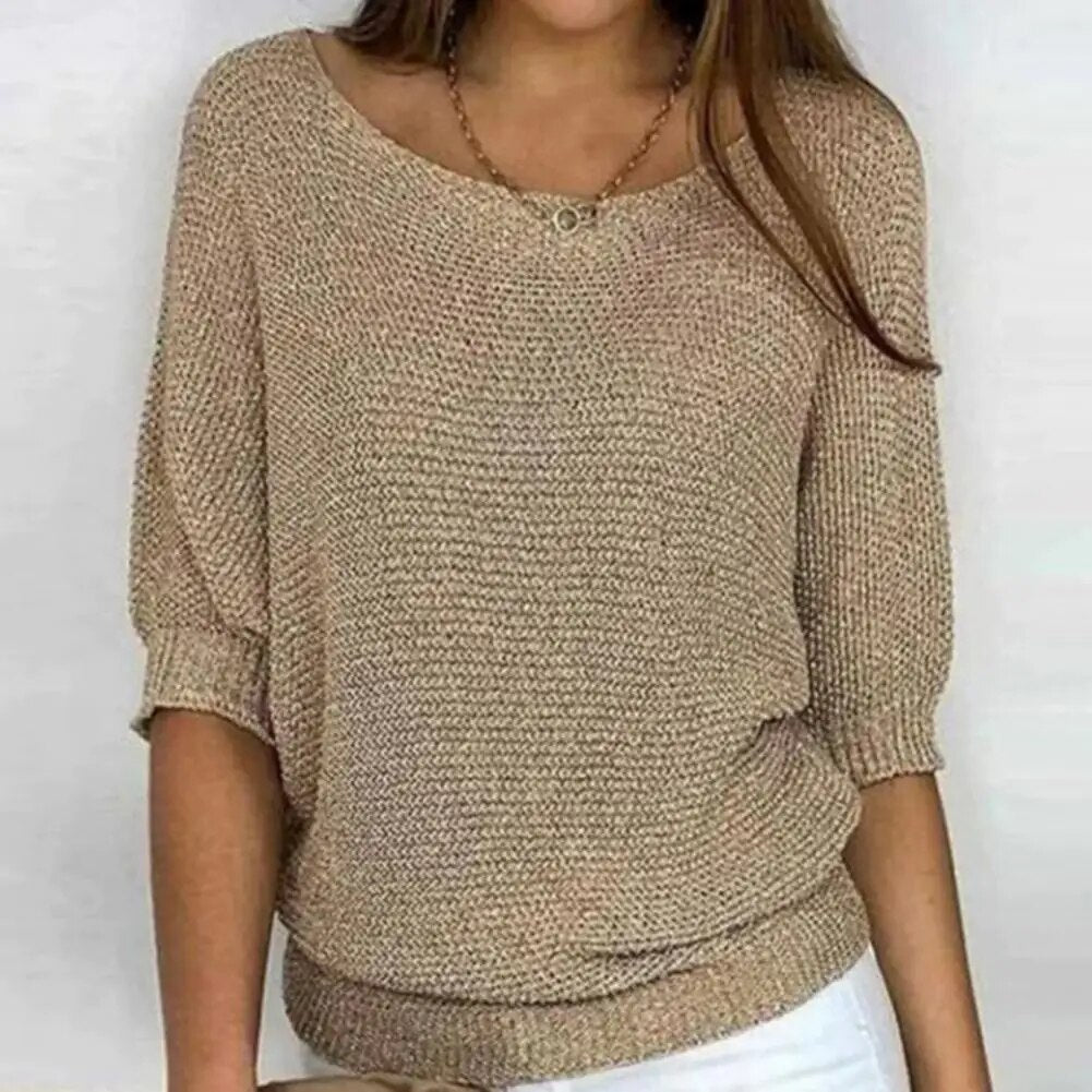 Pull Décontracté à Manches 3/4 pour Femmes avec Décolleté Rond, Confortable et Élégant 1