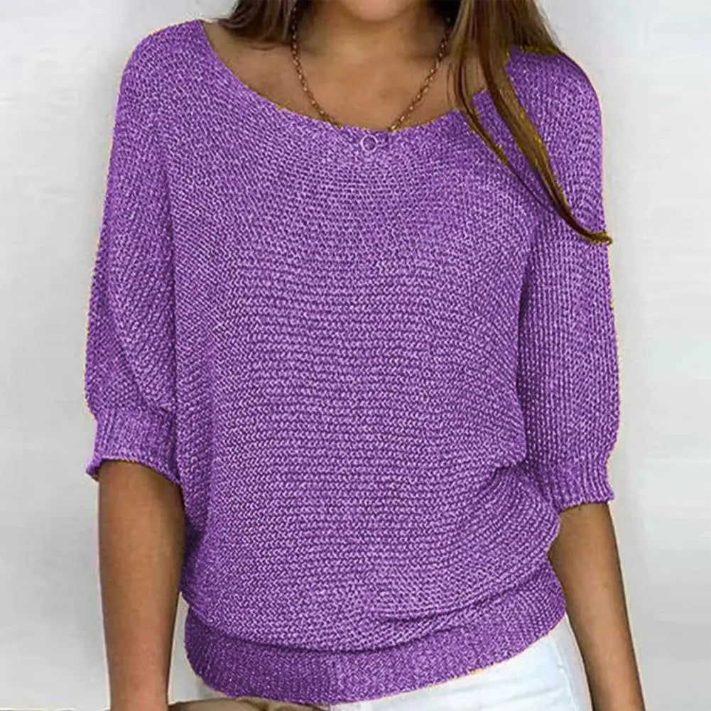 Pull Décontracté à Manches 3/4 pour Femmes avec Décolleté Rond, Confortable et Élégant 2