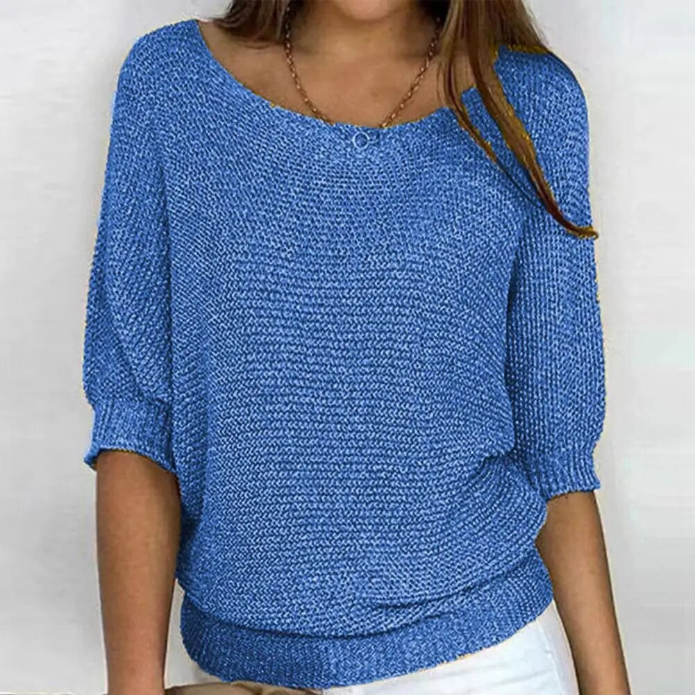 Pull Décontracté à Manches 3/4 pour Femmes avec Décolleté Rond, Confortable et Élégant 3