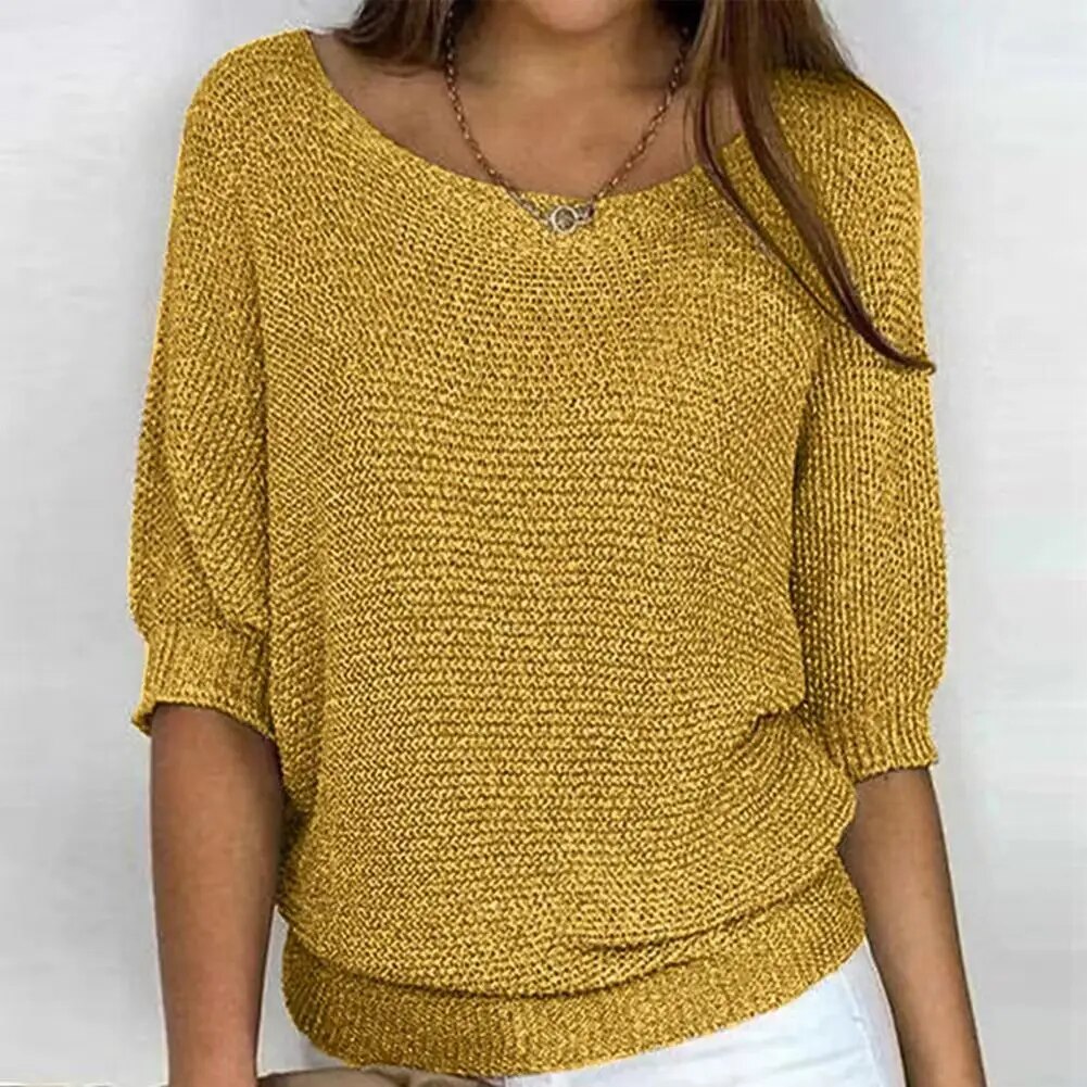 Pull Décontracté à Manches 3/4 pour Femmes avec Décolleté Rond, Confortable et Élégant 4