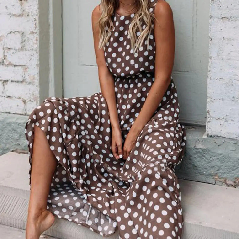 Robe Longue Femme Décontractée à Pois pour un Confort Estival 0