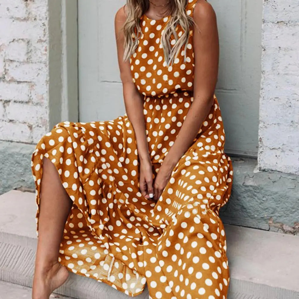 Robe Longue Femme Décontractée à Pois pour un Confort Estival 1
