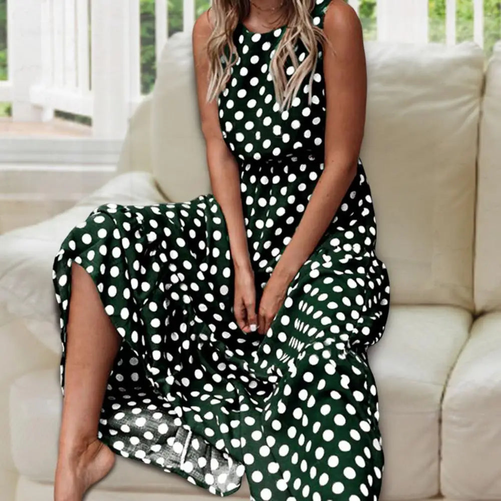 Robe Longue Femme Décontractée à Pois pour un Confort Estival 2