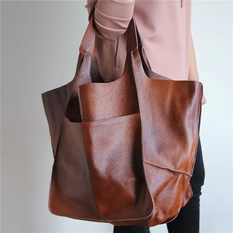 Sac Tote Bag Oversized en Cuir Élégant – Pratique pour Quotidien et Sorties, Intérieur Spacieux, Disponible en Brun, Noir, Jaune 0