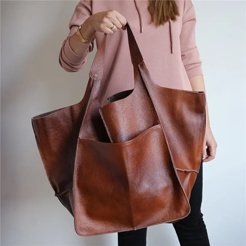 Sac Tote Bag Oversized en Cuir Élégant – Pratique pour Quotidien et Sorties, Intérieur Spacieux, Disponible en Brun, Noir, Jaune 1