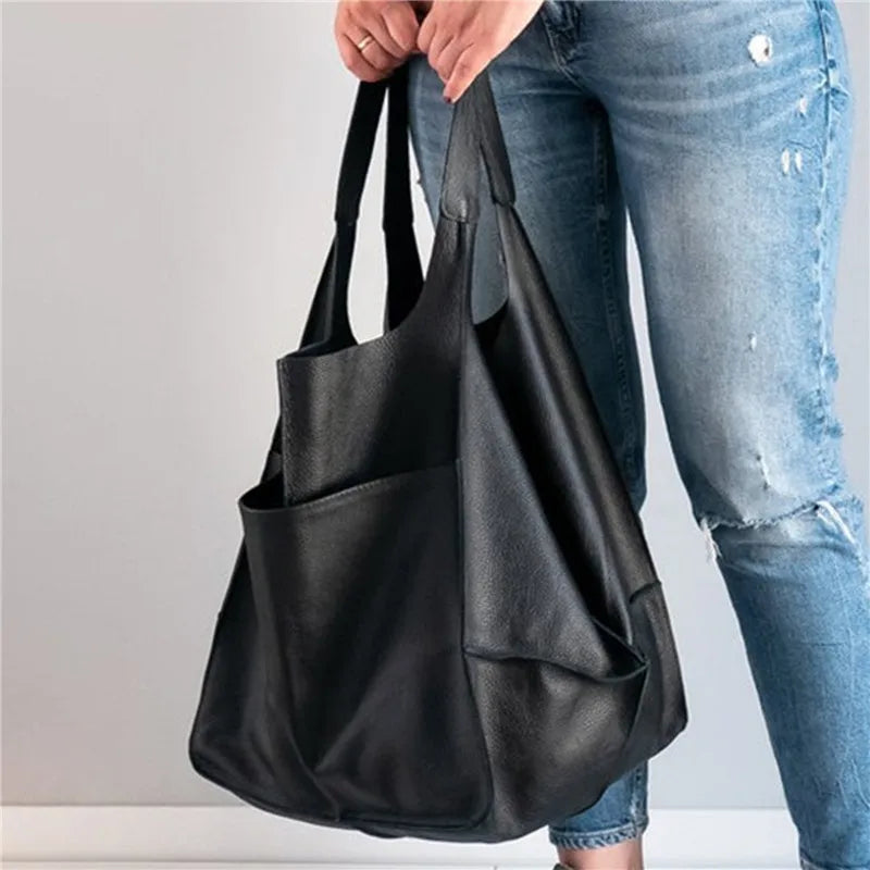 Sac Tote Bag Oversized en Cuir Élégant – Pratique pour Quotidien et Sorties, Intérieur Spacieux, Disponible en Brun, Noir, Jaune 5