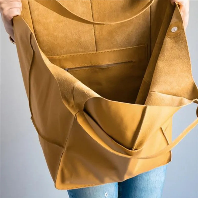 Sac Tote Bag Oversized en Cuir Élégant – Pratique pour Quotidien et Sorties, Intérieur Spacieux, Disponible en Brun, Noir, Jaune 7