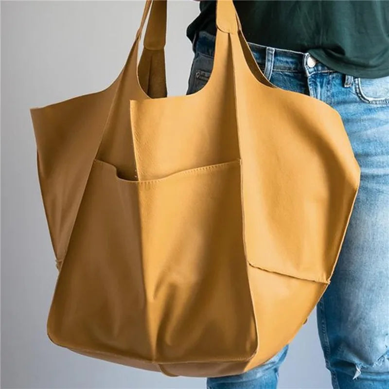 Sac Tote Bag Oversized en Cuir Élégant – Pratique pour Quotidien et Sorties, Intérieur Spacieux, Disponible en Brun, Noir, Jaune 9