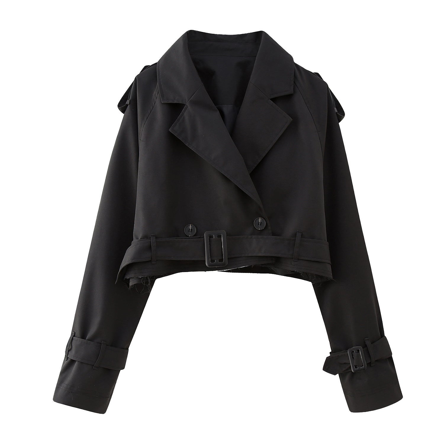 Trench Femme Élégant Court avec Ceinture en Polyester - Disponible en Beige, Kaki, Gris et Noir, Tailles XS à XL 8
