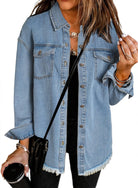 Veste en Jean Décontractée avec Accents Effilochés pour Femmes 0