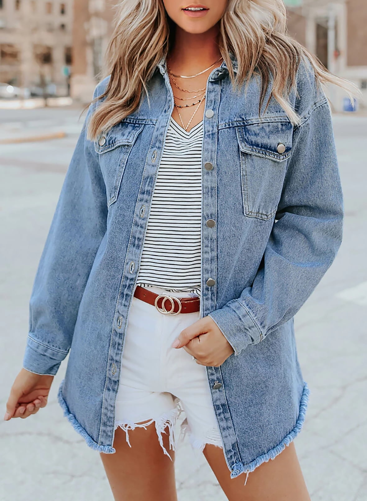 Veste en Jean Décontractée avec Accents Effilochés pour Femmes 3