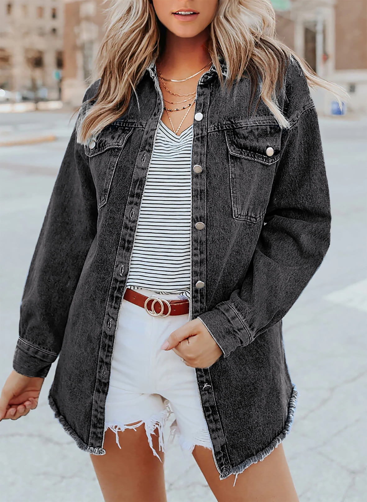Veste en Jean Décontractée avec Accents Effilochés pour Femmes 8