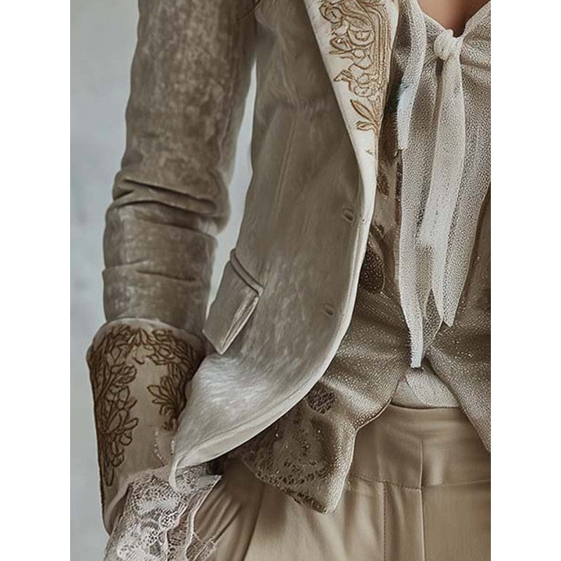 Blazer Femme Cintré à Broderies Florales - Ivoire