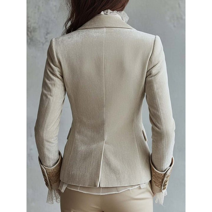 Blazer Femme Cintré à Broderies Florales - Ivoire