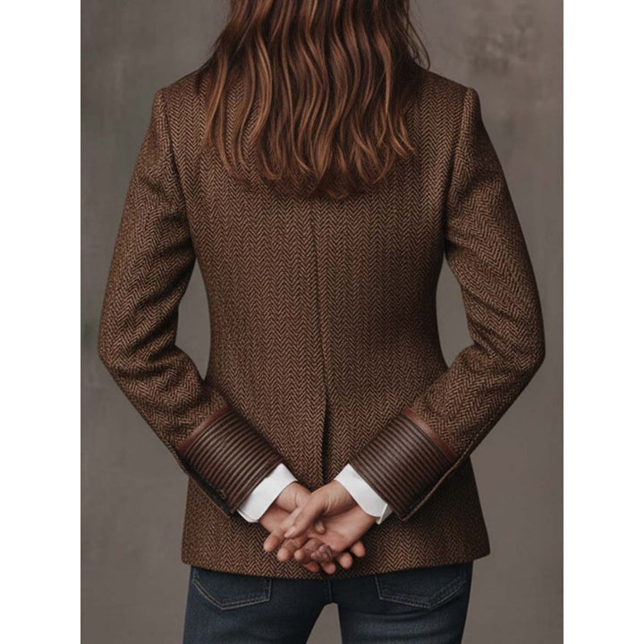 Blazer Femme Cintré Motif Chevrons - Empiècement Fleuri Contrastant