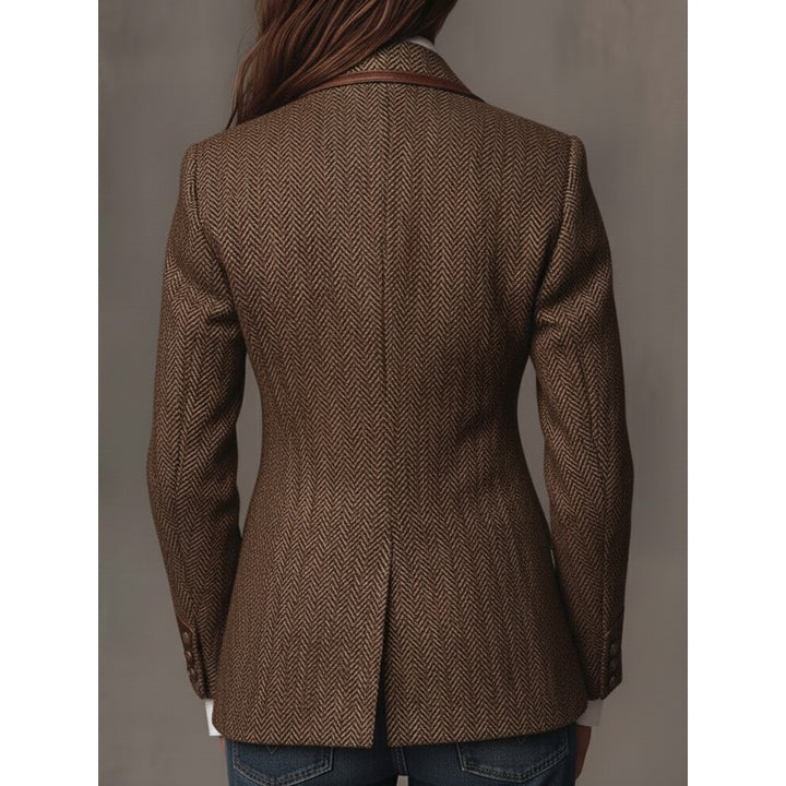Blazer Femme Cintré Motif Chevrons - Empiècement Fleuri Contrastant