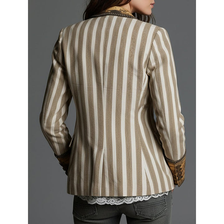 Blazer Femme Rayé Motif Artistique - Khaki