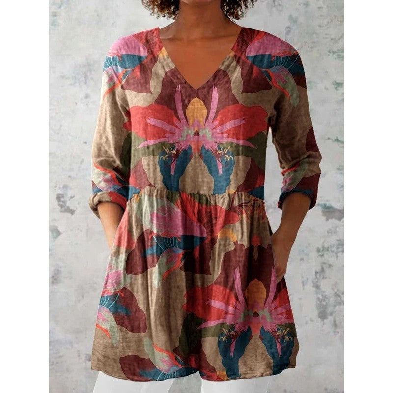 Blouse longue femme - Imprimé floral multicolore