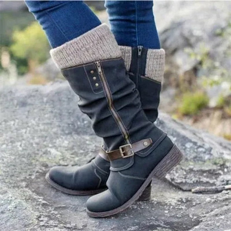 Bottes femme montantes à talon bas - Fermeture à glissière latérale