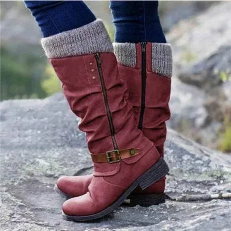 Bottes femme montantes à talon bas - Fermeture à glissière latérale