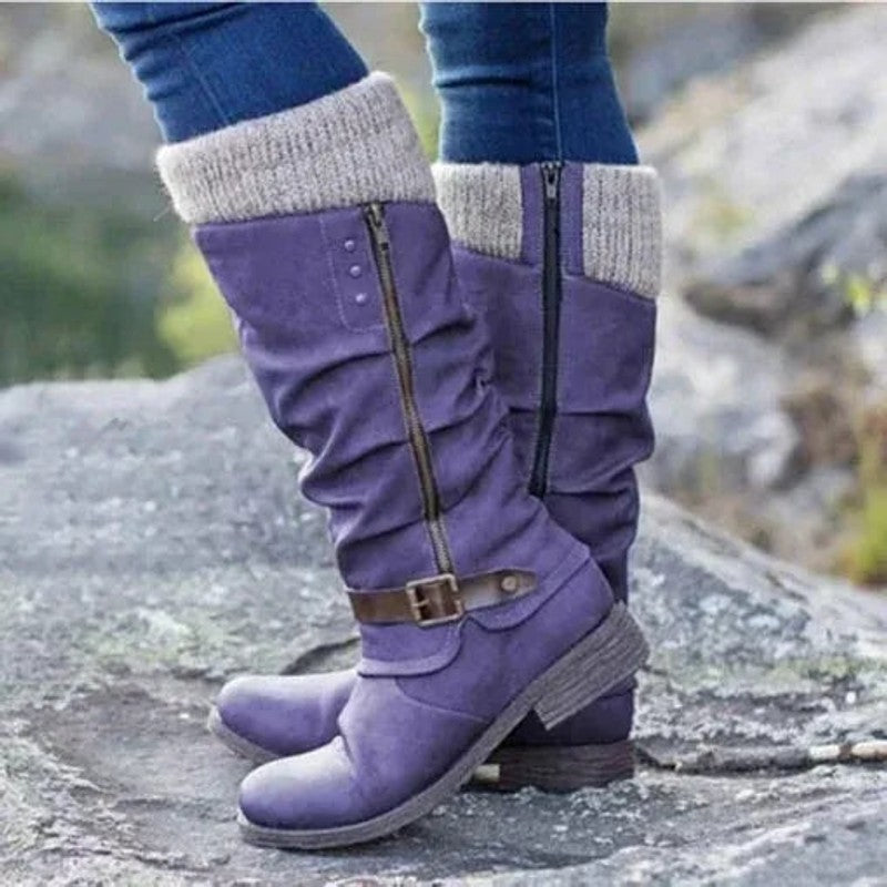 Bottes femme montantes à talon bas - Fermeture à glissière latérale
