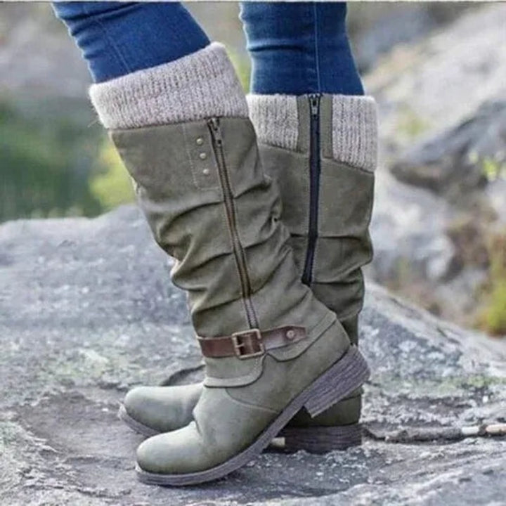 Bottes femme montantes à talon bas - Fermeture à glissière latérale