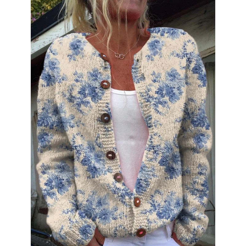 Cardigan Femme Boutonné à Imprimé Floral