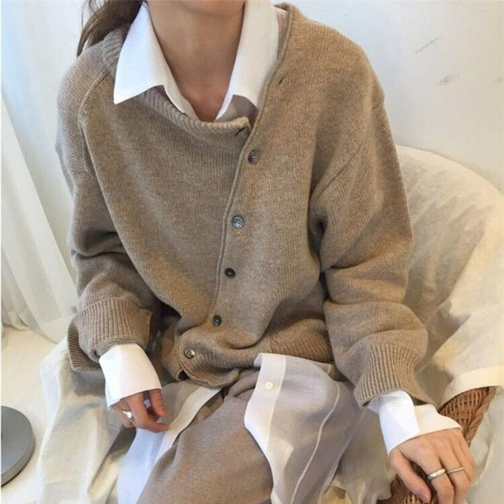 Cardigan femme à boutonnage asymétrique - Coupe relax