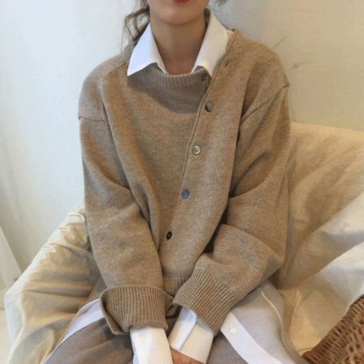 Cardigan femme à boutonnage asymétrique - Coupe relax
