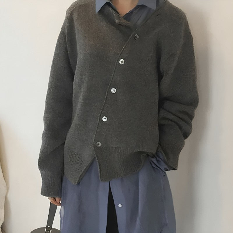 Cardigan femme à boutonnage asymétrique - Coupe relax