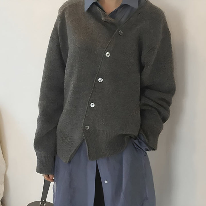 Cardigan femme à boutonnage asymétrique - Coupe relax