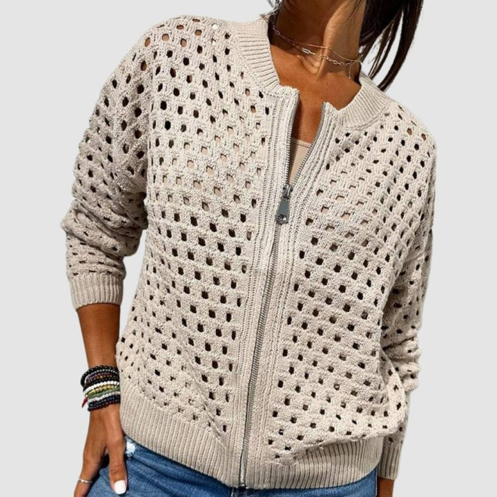 Cardigan femme à fermeture éclair - Col montant et manches longues