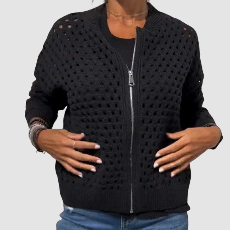 Cardigan femme à fermeture éclair - Col montant et manches longues