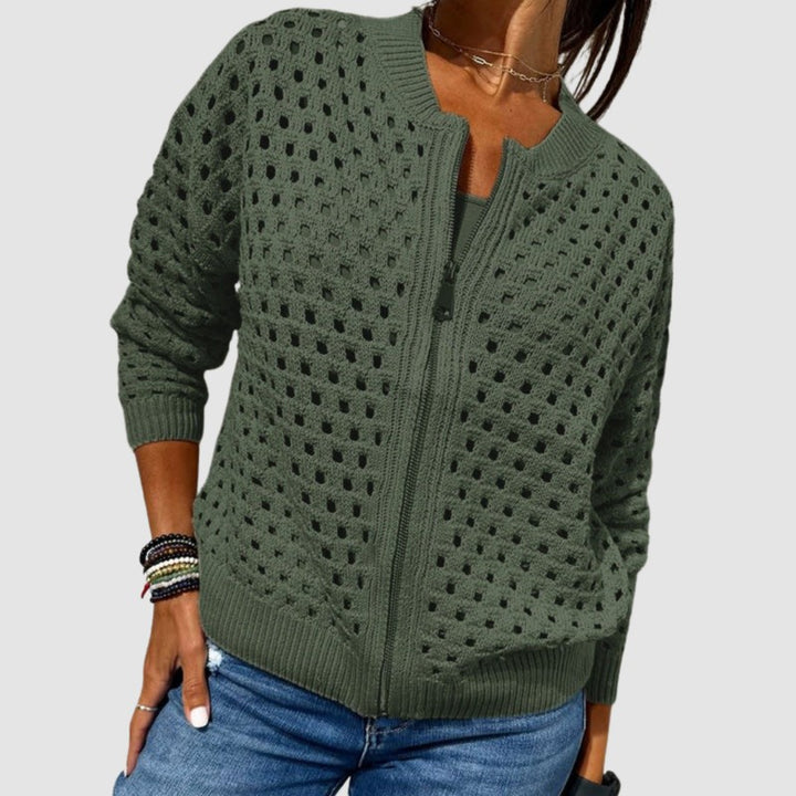 Cardigan femme à fermeture éclair - Col montant et manches longues