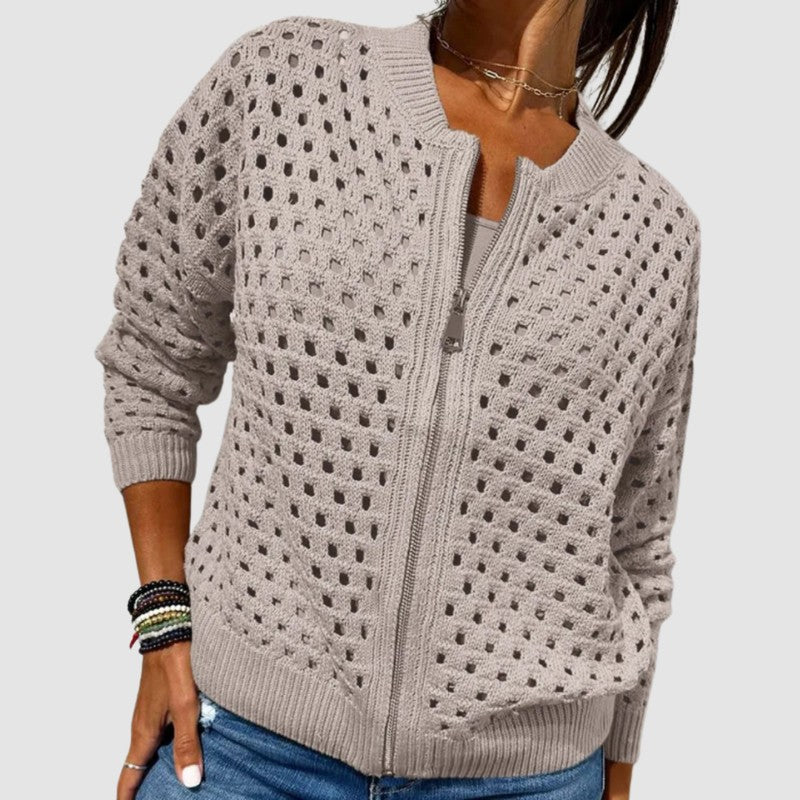 Cardigan femme à fermeture éclair - Col montant et manches longues
