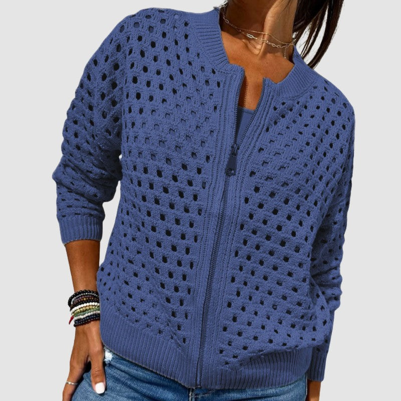 Cardigan femme à fermeture éclair - Col montant et manches longues
