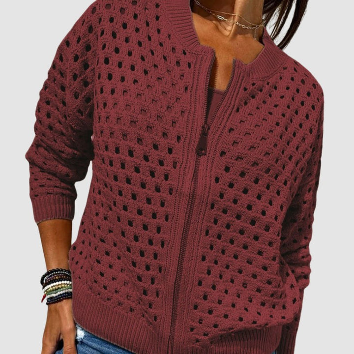 Cardigan femme à fermeture éclair - Col montant et manches longues