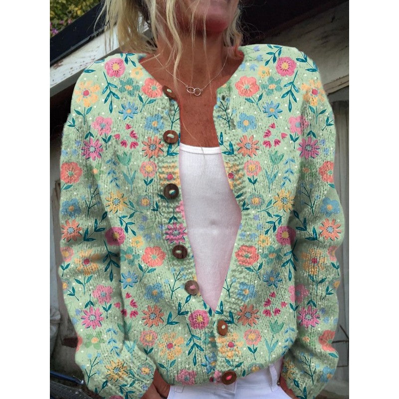 Cardigan femme à motif floral - Coupe oversize