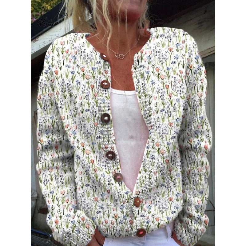 Cardigan femme à motif floral - Coupe relax