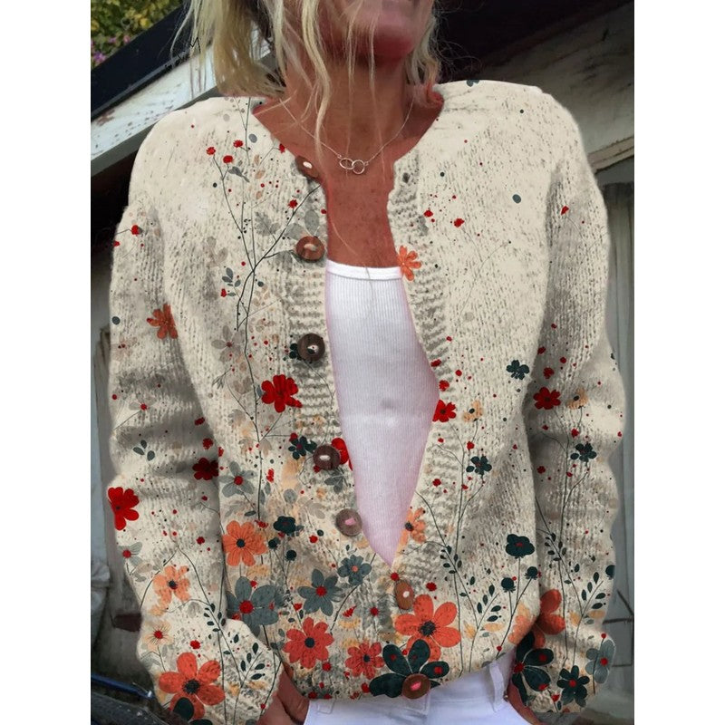 Cardigan femme à motif floral vintage - Coupe détendue