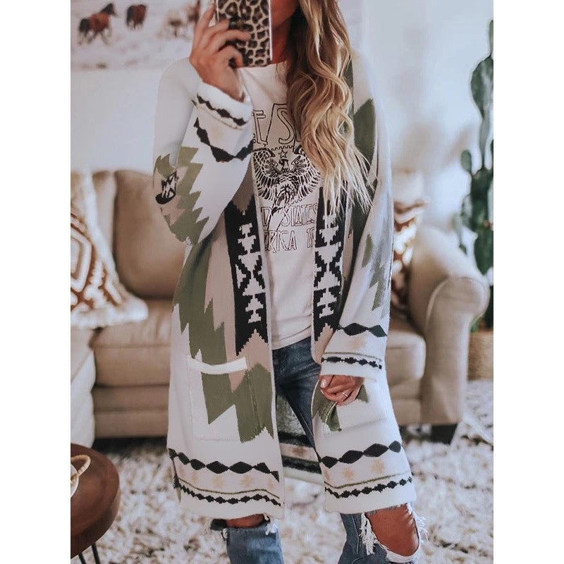 Cardigan Femme à Motifs Géométriques - Coupe Oversized