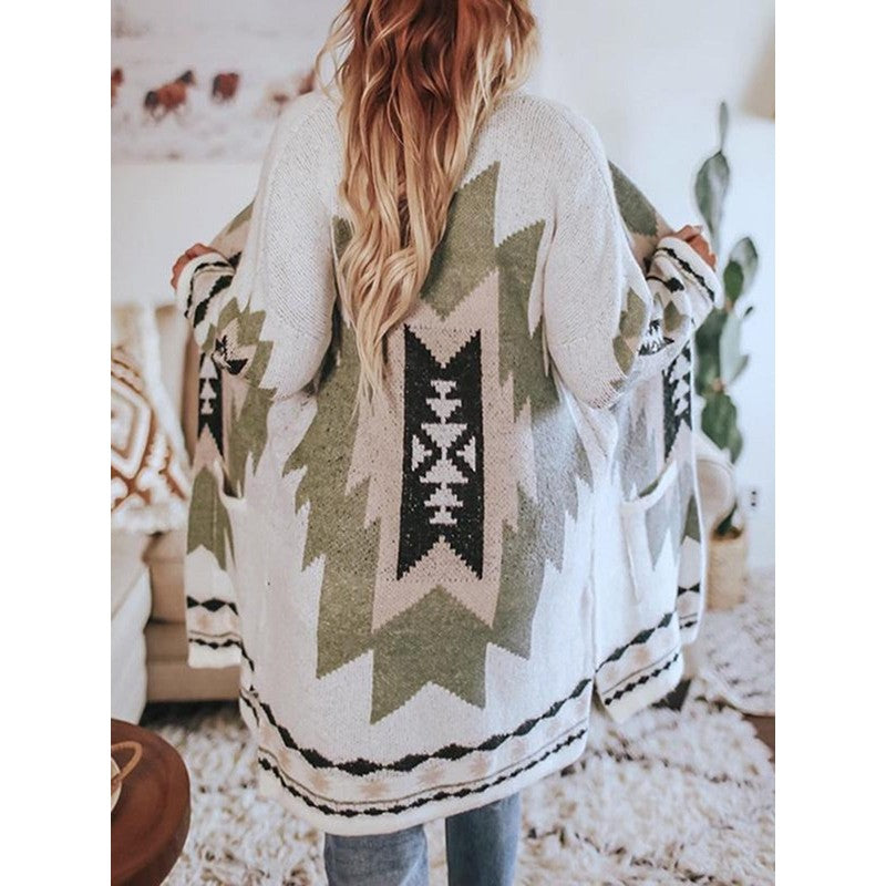 Cardigan Femme à Motifs Géométriques - Coupe Oversized