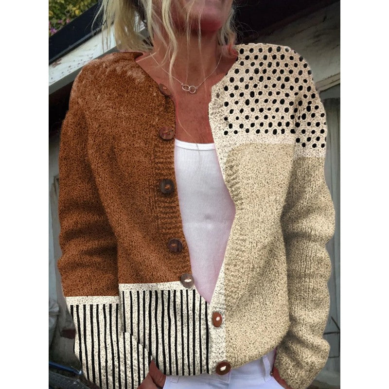 Cardigan femme à motifs patchwork - Fermeture boutonnée