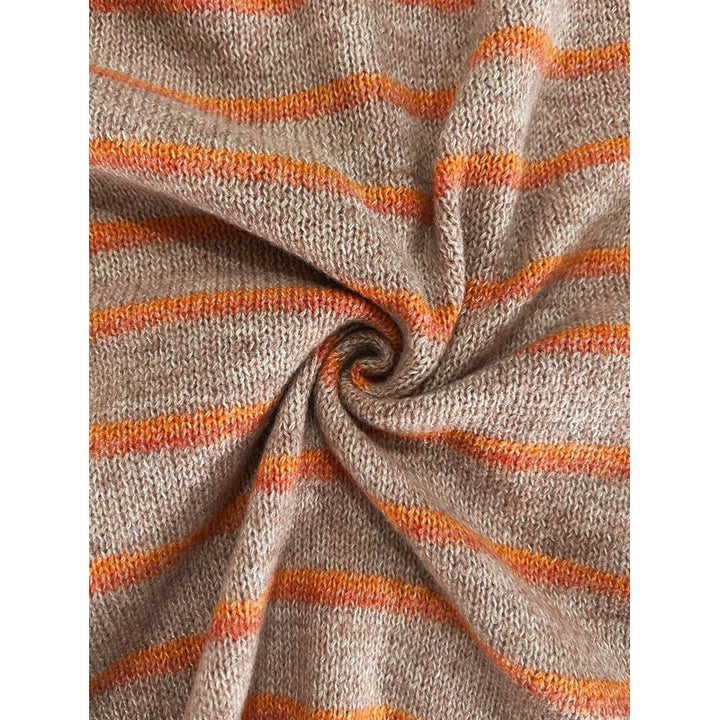 Cardigan femme à rayures contrastées - Col rond boutonné