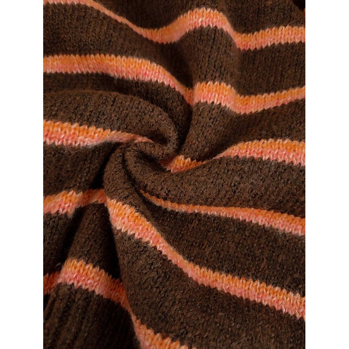 Cardigan femme à rayures contrastées - Col rond boutonné